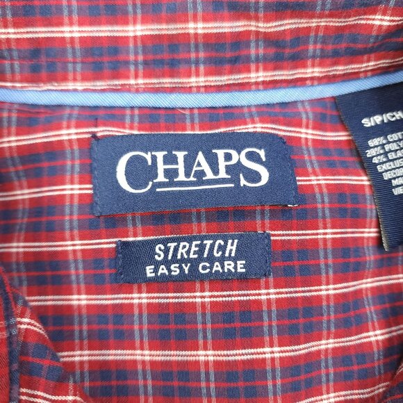 Chaps Stretch Easy Care Red & Navy Plaid Long Sleeve Button-Down Shirt Small - Picture 4 of 7